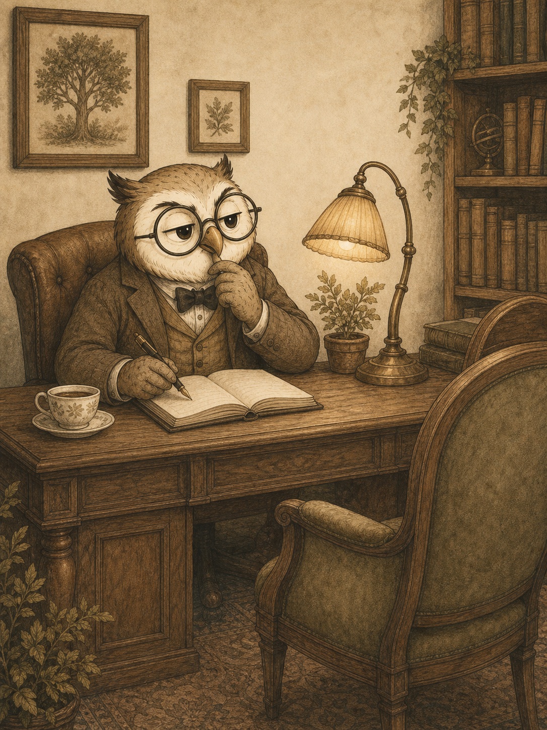 Dr Hibou attend une réponse dans son cabinet