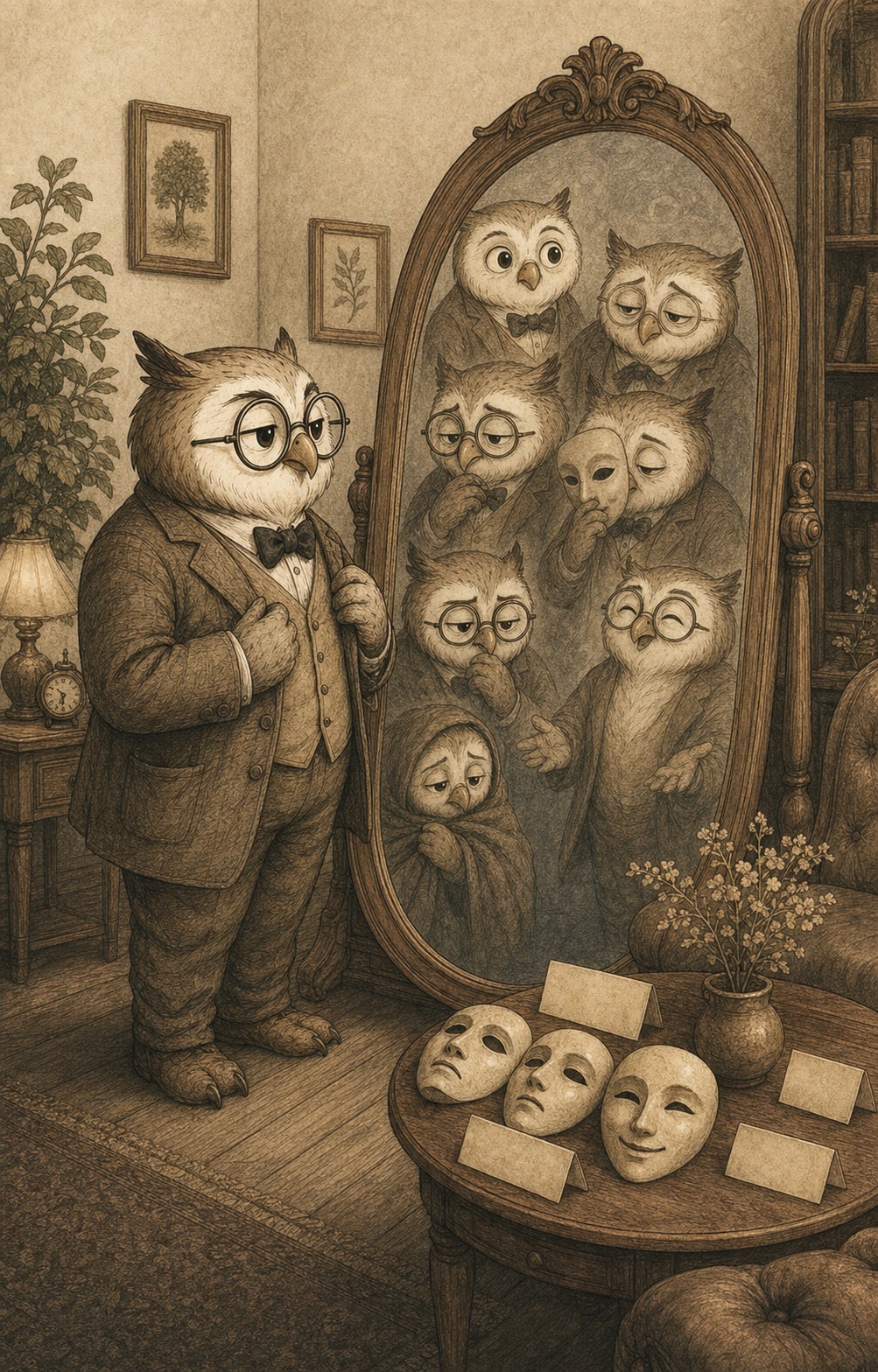 Dr Hibou se regarde dans un miroir aux multiples reflets